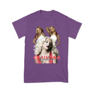 Sassy Christina Aguilera T-Shirt with Red Dress and Confident Expression Unisex Youth