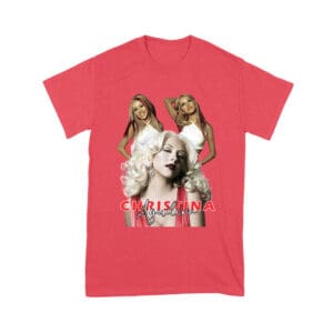 Sassy Christina Aguilera T-Shirt with Red Dress and Confident Expression Unisex Youth