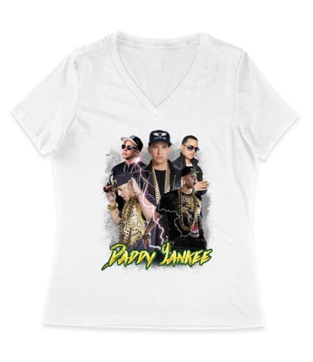 Daddy Yankee Bold Stage Performance Portrait T-Shirt with Lightning Effects Women Jersey V-Neck