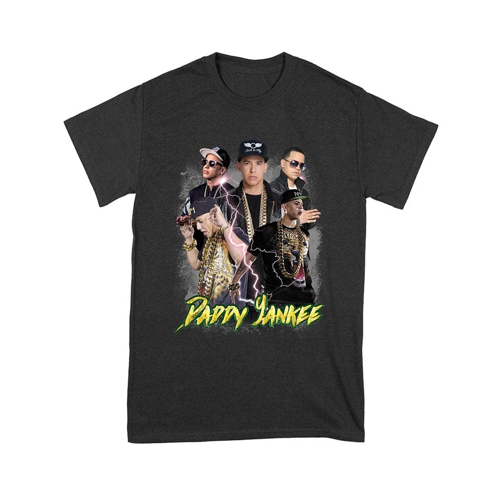 Ddy-01_Y-Black.jpg Daddy Yankee Bold Stage Performance Portrait T-Shirt With Lightning Effects Unisex Youth – Viva Party