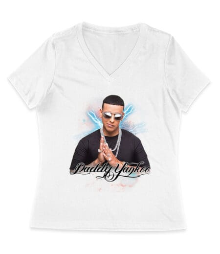 Daddy Yankee Retro Laser Energy Design T-Shirt with Neon Highlights Women Jersey V-Neck