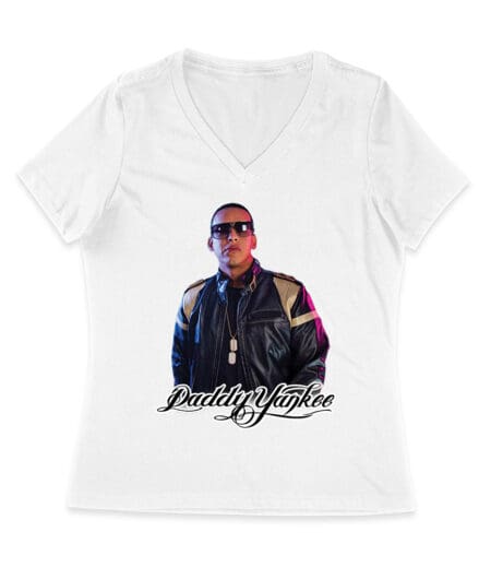 Daddy Yankee Collage T-Shirt with Multiple Action Poses and Signature Women Jersey V-Neck