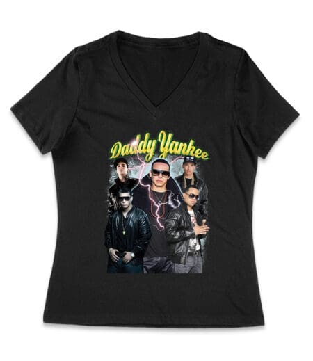 Daddy Yankee Classic Portrait T-Shirt with Hat and Reflective Glow Women Jersey V-Neck – Viva Party