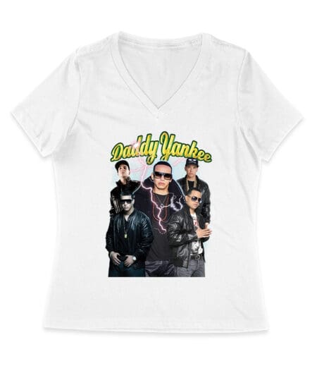 Daddy Yankee Classic Portrait T-Shirt with Hat and Reflective Glow Women Jersey V-Neck