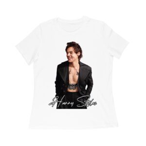 Stylish Black and White Hary-Styls Portrait Graphic Tee for True Fans Women Relaxed