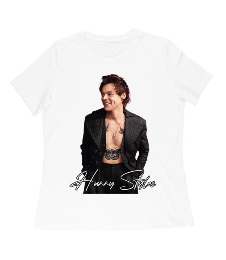 Stylish Black and White Hary-Styls Portrait Graphic Tee for True Fans Women Relaxed