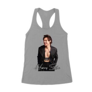 Stylish Black and White Hary-Styls Portrait Graphic Tee for True Fans Women's Racerback Tank Top