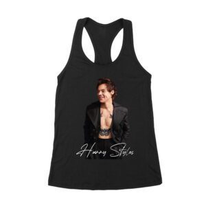 Stylish Black and White Hary-Styls Portrait Graphic Tee for True Fans Women's Racerback Tank Top – Viva Party