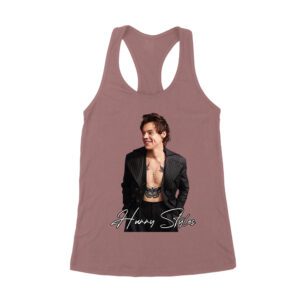 Stylish Black and White Hary-Styls Portrait Graphic Tee for True Fans Women's Racerback Tank Top