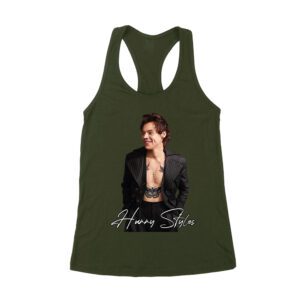 Stylish Black and White Hary-Styls Portrait Graphic Tee for True Fans Women's Racerback Tank Top