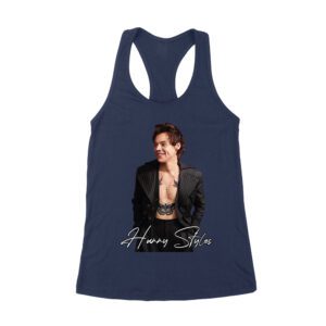 Stylish Black and White Hary-Styls Portrait Graphic Tee for True Fans Women's Racerback Tank Top