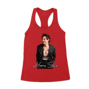 Stylish Black and White Hary-Styls Portrait Graphic Tee for True Fans Women's Racerback Tank Top