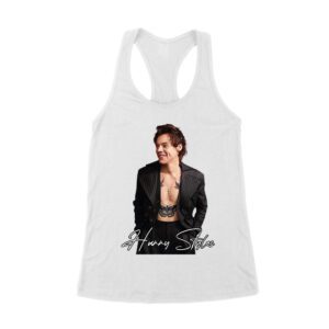 Stylish Black and White Hary-Styls Portrait Graphic Tee for True Fans Women's Racerback Tank Top