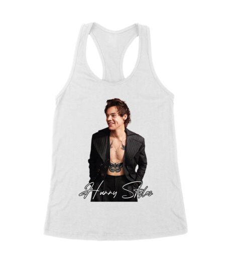 Stylish Black and White Hary-Styls Portrait Graphic Tee for True Fans Women's Racerback Tank Top
