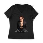 Stylish Black and White Hary-Styls Portrait Graphic Tee for True Fans Women Jersey V-Neck – Viva Party