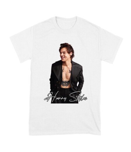 Stylish Black and White Hary-Styls Portrait Graphic Tee for True Fans Unisex Youth