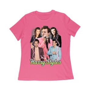 Colorful Lightning Collage Hary-Styls Graphic Tee Featuring Iconic Poses Women Relaxed