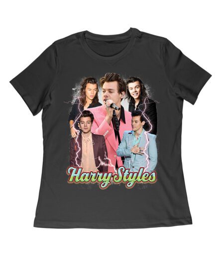 Colorful Lightning Collage Hary-Styls Graphic Tee Featuring Iconic Poses Women Relaxed – Viva Party