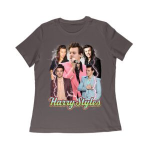 Colorful Lightning Collage Hary-Styls Graphic Tee Featuring Iconic Poses Women Relaxed