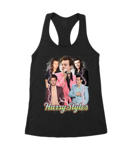 Colorful Lightning Collage Hary-Styls Graphic Tee Featuring Iconic Poses Women's Racerback Tank Top – Viva Party