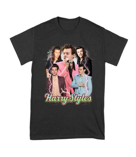 Colorful Lightning Collage Hary-Styls Graphic Tee Featuring Iconic Poses Unisex Youth – Viva Party