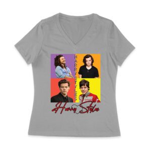 Retro Pop Color Blocks Hary-Styls Graphic T-Shirt for Music Lovers Women Jersey V-Neck