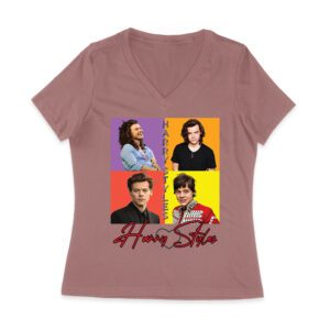 Retro Pop Color Blocks Hary-Styls Graphic T-Shirt for Music Lovers Women Jersey V-Neck