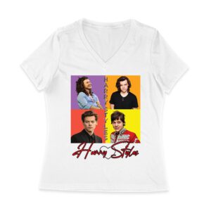 Retro Pop Color Blocks Hary-Styls Graphic T-Shirt for Music Lovers Women Jersey V-Neck