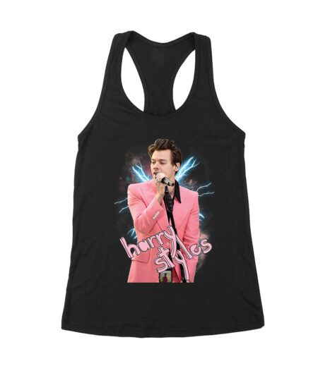 Pink Suit Performance Hary-Styls T-Shirt with Microphone Graphic Women's Racerback Tank Top – Viva Party