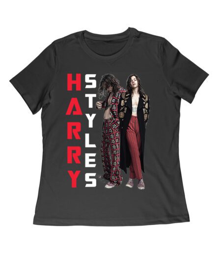 Vertical Text Red-Black Hary-Styls T-Shirt with Stylish Pose Women Relaxed – Viva Party