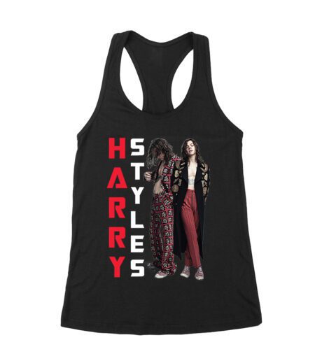 Vertical Text Red-Black Hary-Styls T-Shirt with Stylish Pose Women's Racerback Tank Top – Viva Party
