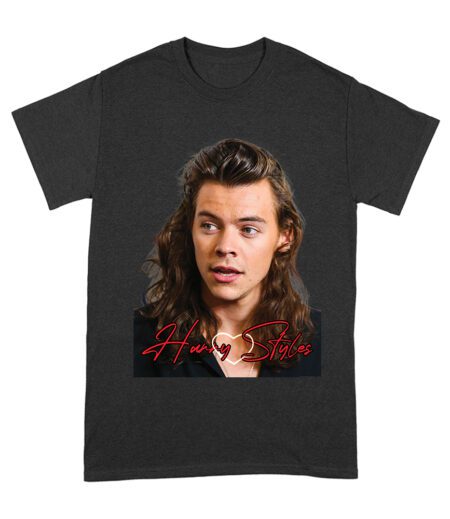Close-Up Face Hary-Styls Fan Art Tee with Signature Script Font Unisex Adult – Viva Party