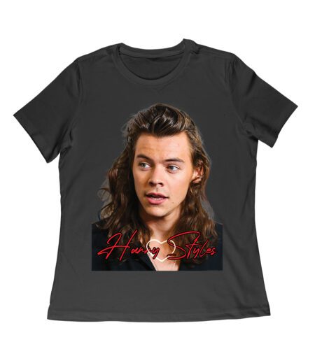 Close-Up Face Hary-Styls Fan Art Tee with Signature Script Font Women Relaxed – Viva Party