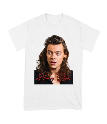 Close-Up Face Hary-Styls Fan Art Tee with Signature Script Font Unisex Youth