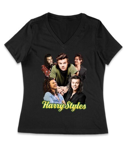 Group Expressions Collage Hary-Styls T-Shirt with Artistic Layout Women Jersey V-Neck – Viva Party