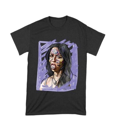 Edgy Olivia Rodrigo T-Shirt with Purple Sketch and Sticker Face Details Unisex Toddler – Viva Party