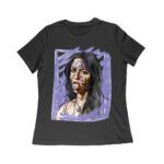 Edgy Olivia Rodrigo T-Shirt with Purple Sketch and Sticker Face Details Women Relaxed – Viva Party