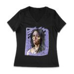 Edgy Olivia Rodrigo T-Shirt with Purple Sketch and Sticker Face Details Women Jersey V-Neck – Viva Party