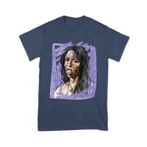 Edgy Olivia Rodrigo T-Shirt with Purple Sketch and Sticker Face Details Unisex Youth