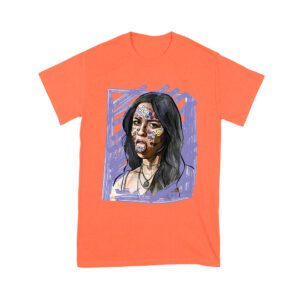 Edgy Olivia Rodrigo T-Shirt with Purple Sketch and Sticker Face Details Unisex Youth