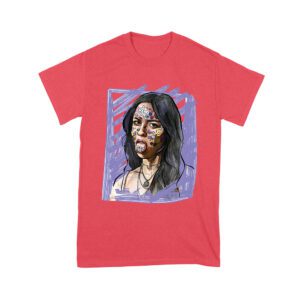 Edgy Olivia Rodrigo T-Shirt with Purple Sketch and Sticker Face Details Unisex Youth