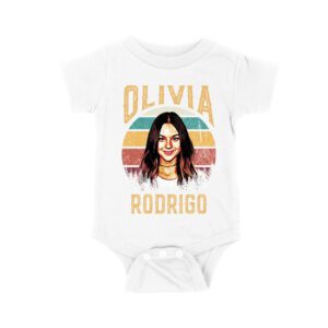 Retro Sunset Stripes Olivia Rodrigo Graphic Tee with Vintage Portrait Unisex Baby Jersey