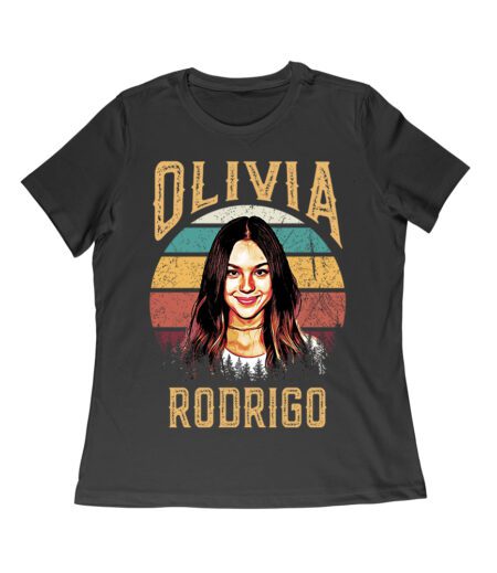 Retro Sunset Stripes Olivia Rodrigo Graphic Tee with Vintage Portrait Women Relaxed – Viva Party