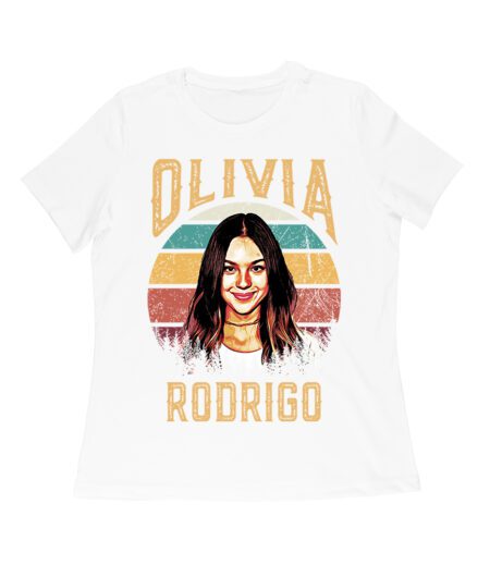 Retro Sunset Stripes Olivia Rodrigo Graphic Tee with Vintage Portrait Women Relaxed