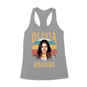 Retro Sunset Stripes Olivia Rodrigo Graphic Tee with Vintage Portrait Women's Racerback Tank Top