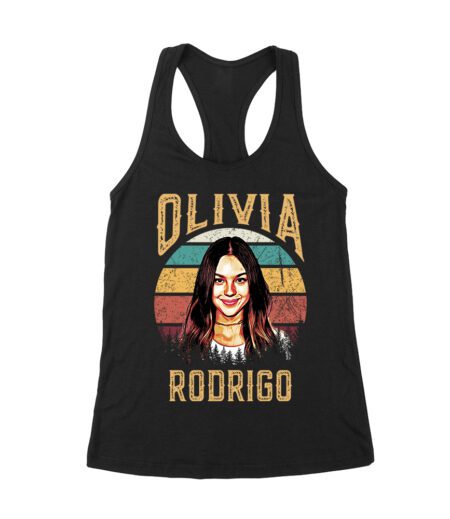Retro Sunset Stripes Olivia Rodrigo Graphic Tee with Vintage Portrait Women's Racerback Tank Top – Viva Party