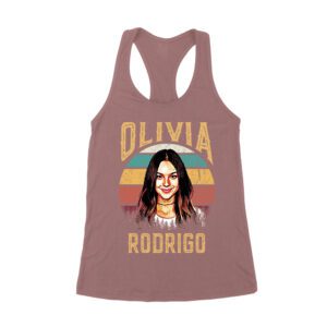 Retro Sunset Stripes Olivia Rodrigo Graphic Tee with Vintage Portrait Women's Racerback Tank Top