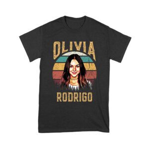 Retro Sunset Stripes Olivia Rodrigo Graphic Tee with Vintage Portrait Unisex Youth – Viva Party