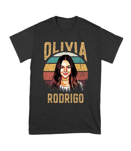Retro Sunset Stripes Olivia Rodrigo Graphic Tee with Vintage Portrait Unisex Youth – Viva Party