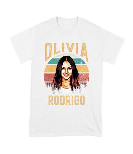 Retro Sunset Stripes Olivia Rodrigo Graphic Tee with Vintage Portrait Unisex Youth